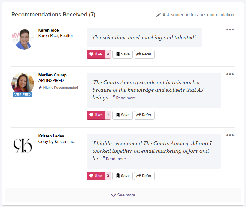 Testimonials on Alignable